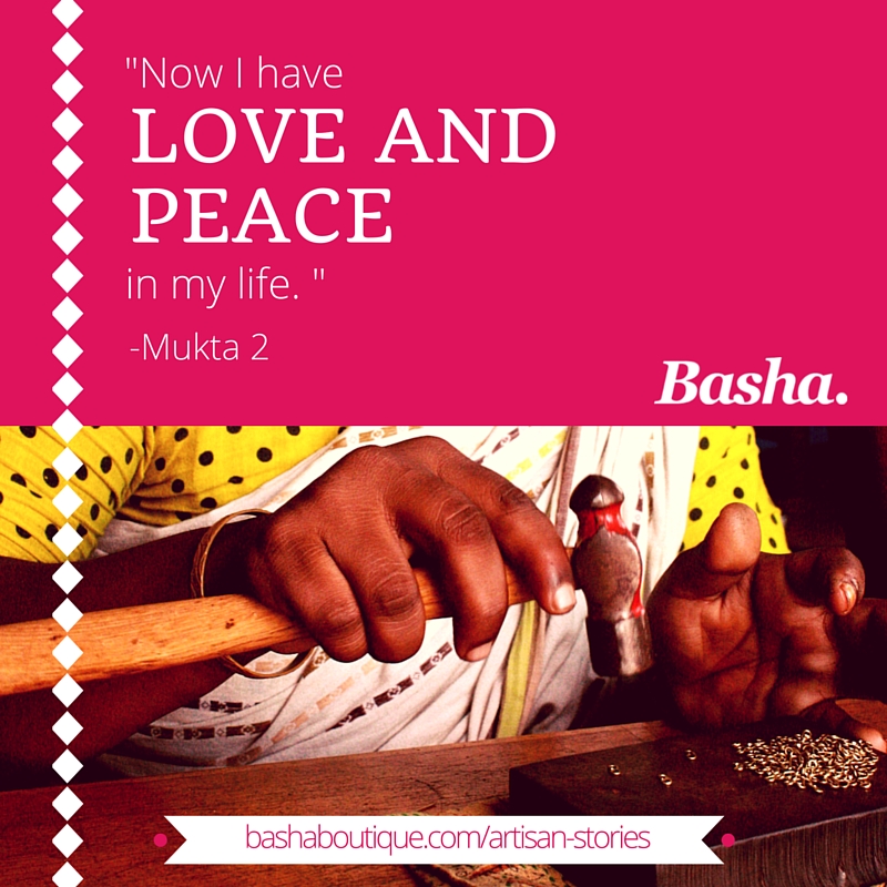 Graphic design image with quote Now I have love and peace in my life. - Mukta 2